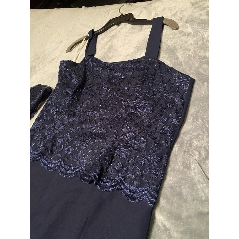 Large Navy  Formal Evening Dress With Lace - Picture 3 of 4